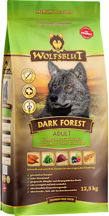 Droogvoer voor honden met hert en zoete aardappel, donker bos, volwassen, 12,5 kg