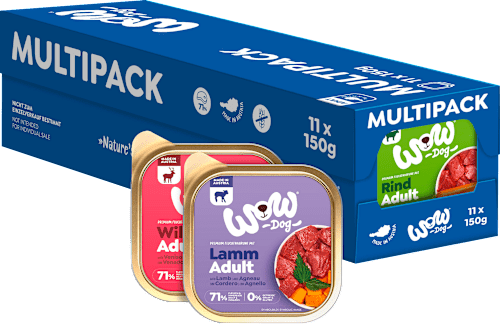 Nassfutter Hund mit Rind, Lamm, Wild, Pute, Lachs, Multipack (11x150 g), 1,65 kg