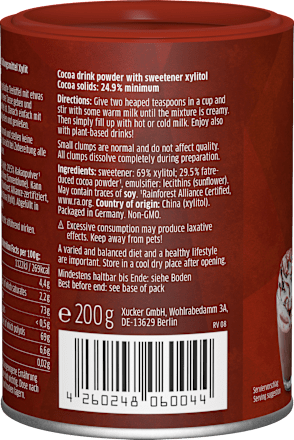 Cacaopoeder, warme chocolademelk met xylitol, 200 g