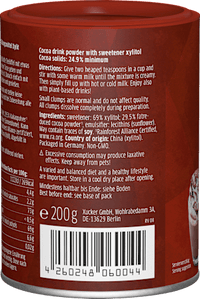 Cacaopoeder, warme chocolademelk met xylitol, 200 g