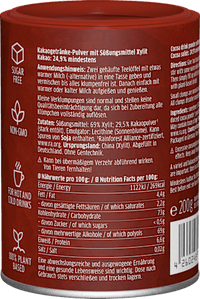 Cacaopoeder, warme chocolademelk met xylitol, 200 g