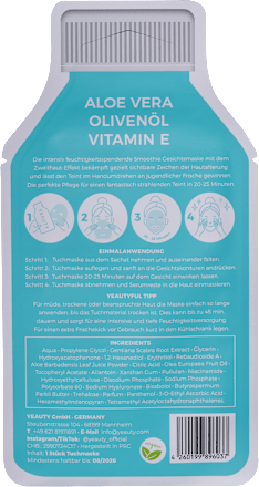 Sheetmasker Aloë Vera Olijfolie Vitamine E, 1 st