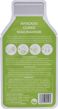 Sheetmasker Avocado Komkommer Niacinamide, 1 st