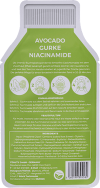 Tuchmaske Avocado Cucumber Niacinamide, 1 St Yeauty