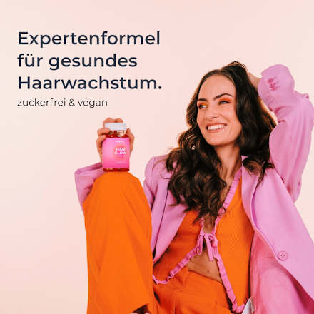 Haarvitamine Hair Glow Biotin I B12 + 8 Essentials Gummies (45 Stück), 121 g